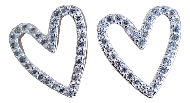 AROS PENDIENTES CORAZON DE PLATA CON CIRCONES BRILLANTES - 1