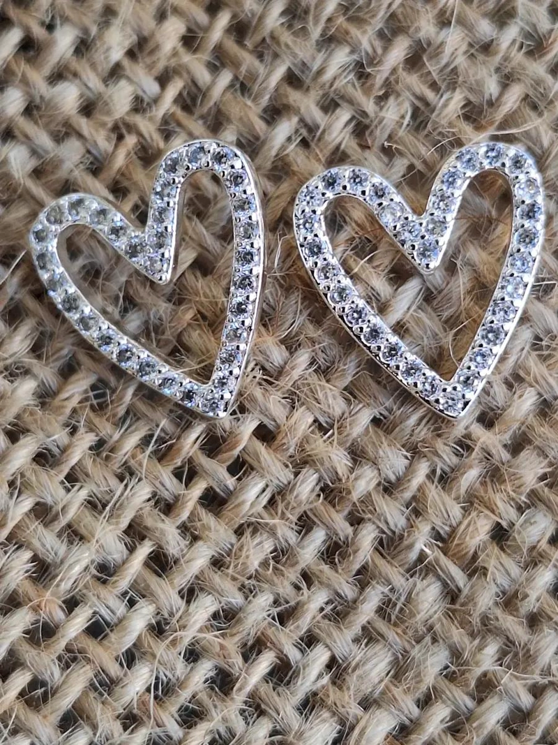 AROS PENDIENTES CORAZON DE PLATA CON CIRCONES BRILLANTES - 2