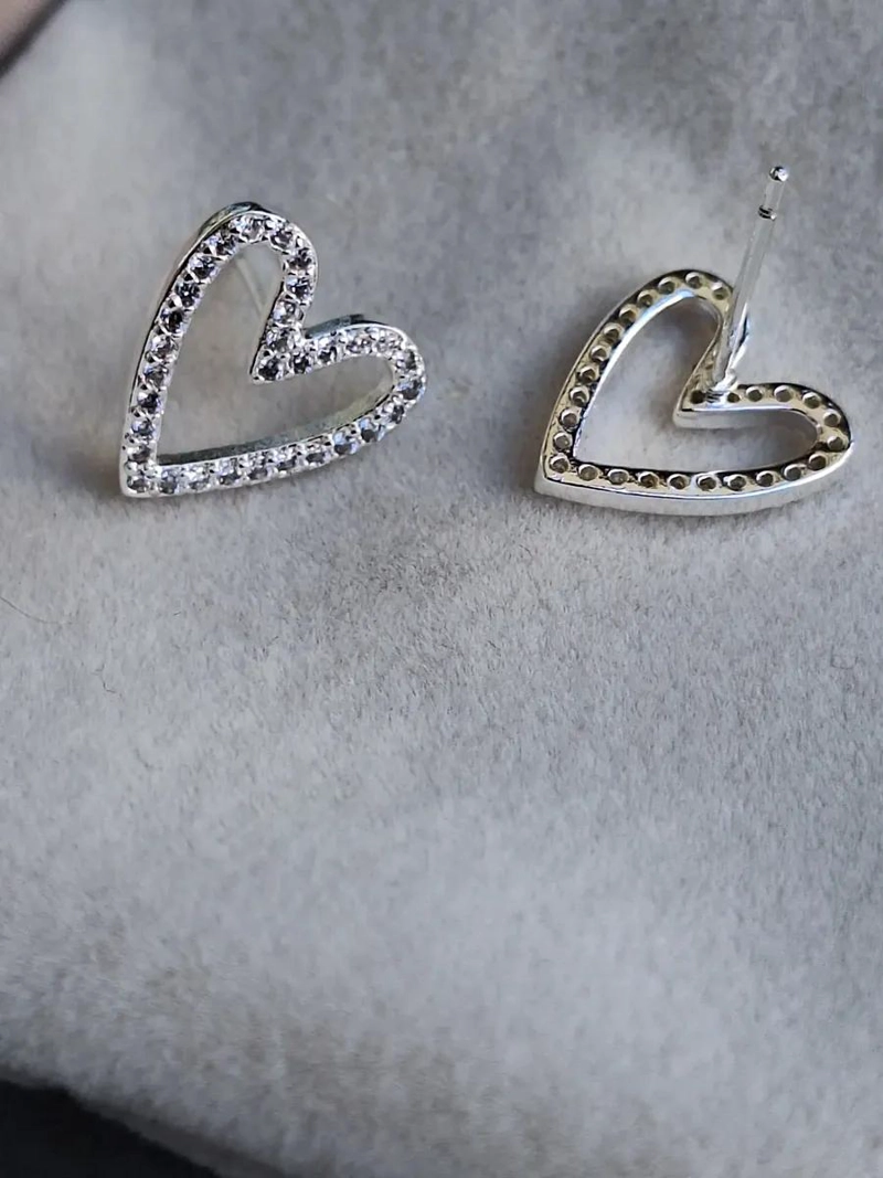 AROS PENDIENTES CORAZON DE PLATA CON CIRCONES BRILLANTES - 3