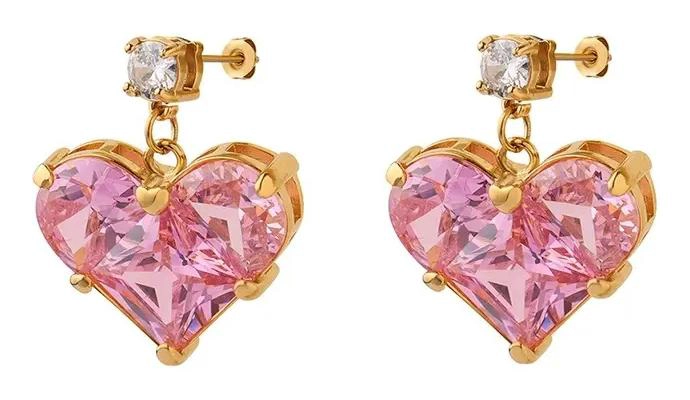 AROS BAÑADOS EN ORO 18K CON DISEÑO DE CORAZON ROSA - 1