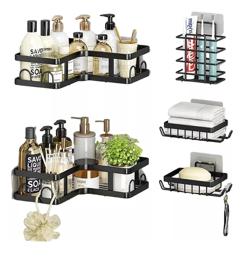 SET ORGANIZADOR ESQUINERO ADHESIVO PARA DUCHA 5 PIEZAS - 1