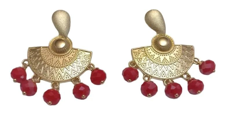 AROS ELEGANTES BAÑO ORO 18K CON PIEDRAS ROJAS - 1