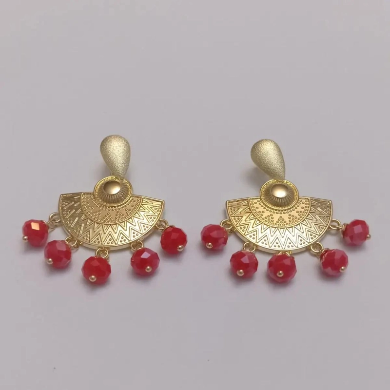AROS ELEGANTES BAÑO ORO 18K CON PIEDRAS ROJAS - 5