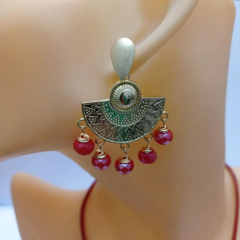 AROS ELEGANTES BAÑO ORO 18K CON PIEDRAS ROJAS - 6