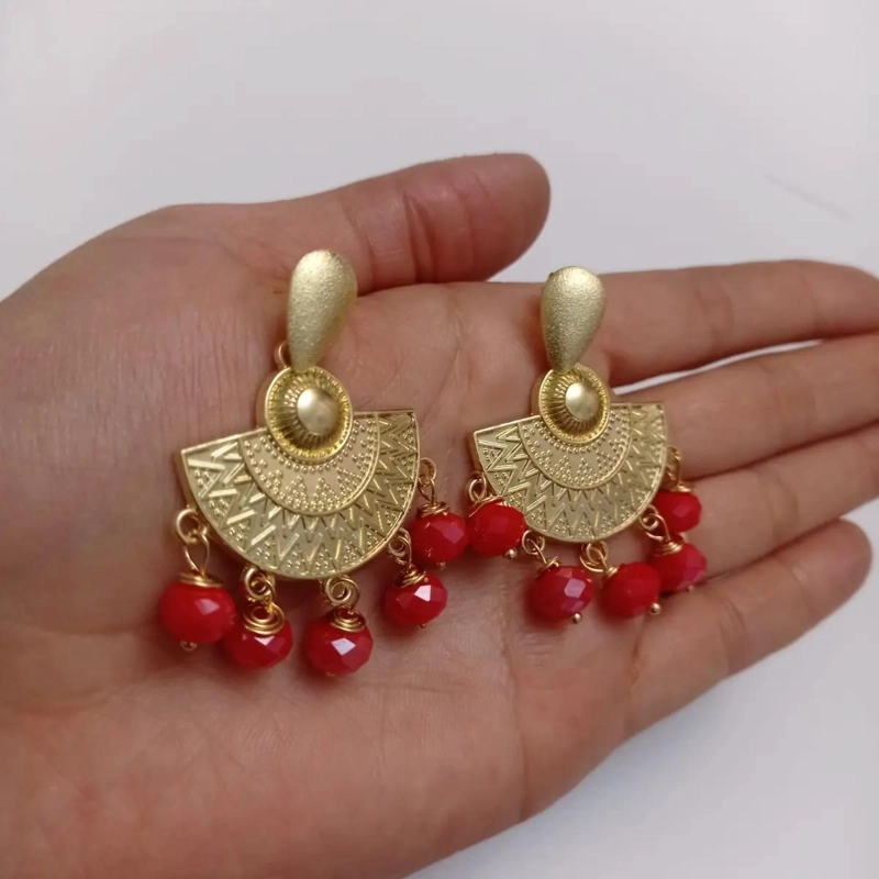 AROS ELEGANTES BAÑO ORO 18K CON PIEDRAS ROJAS - 7