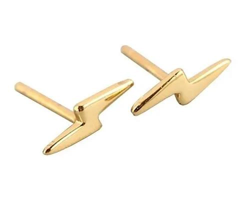 PENDIENTES MINIMALISTAS CON DISEÑO DE RAYO EN PLATA Y BAÑO DE ORO - 1