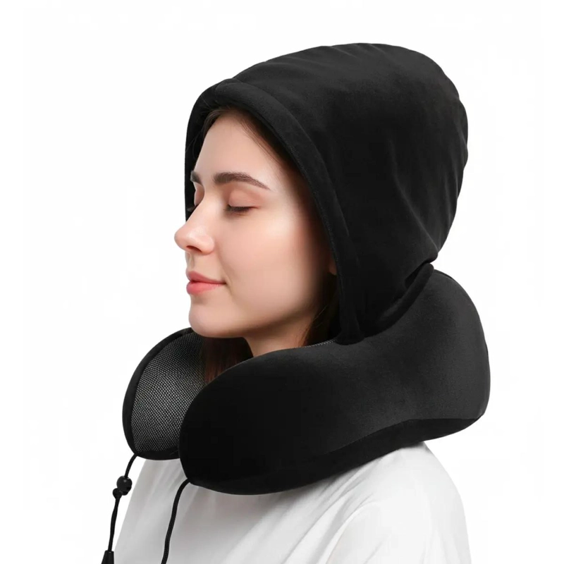 ALMOHADA DE VIAJE ERGONOMICA CON CAPUCHA Y MEMORY FOAM - 1