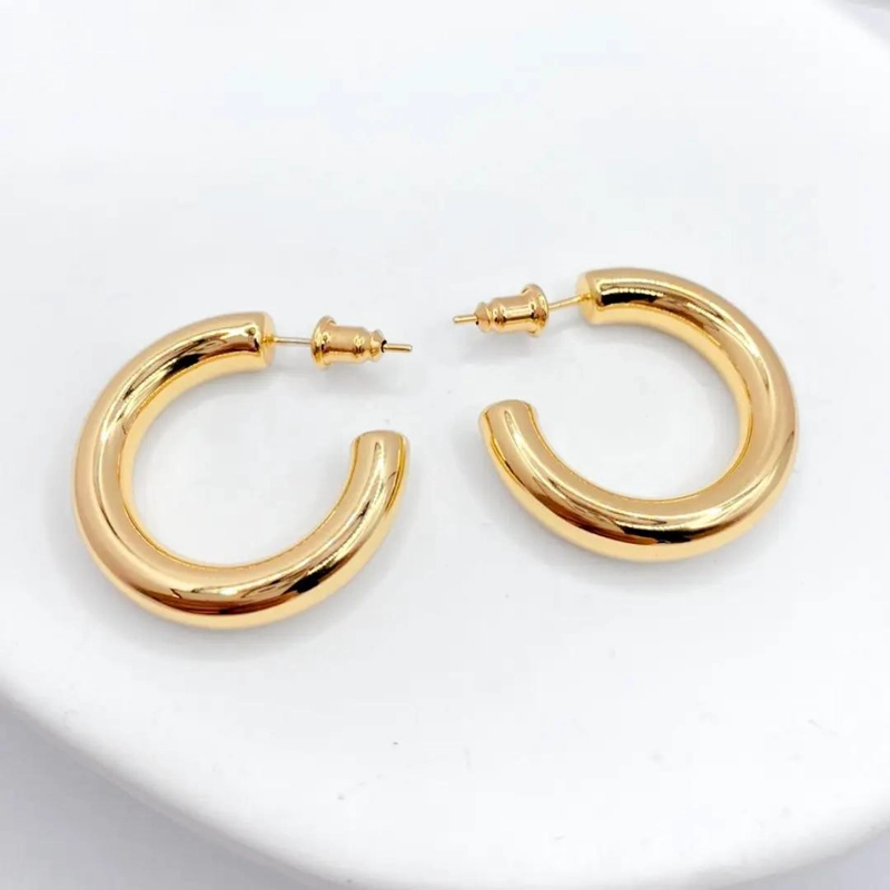 AROS ARGOLLAS TUBO DE PLATA 925 BAÑADOS EN ORO 14K - 7