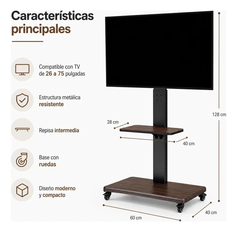 SOPORTE MOVIL PARA TV AJUSTABLE DE 32 A 75 PULGADAS - 3