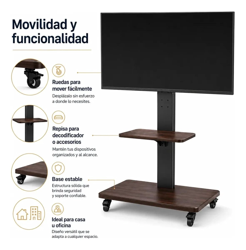 SOPORTE MOVIL PARA TV AJUSTABLE DE 32 A 75 PULGADAS - 4