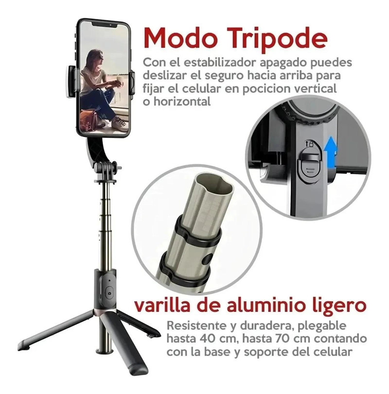 GIMBAL ESTABILIZADOR 4 EN 1 PARA CELULARES CON TRIPODE Y CONTROL REMOTO - 3