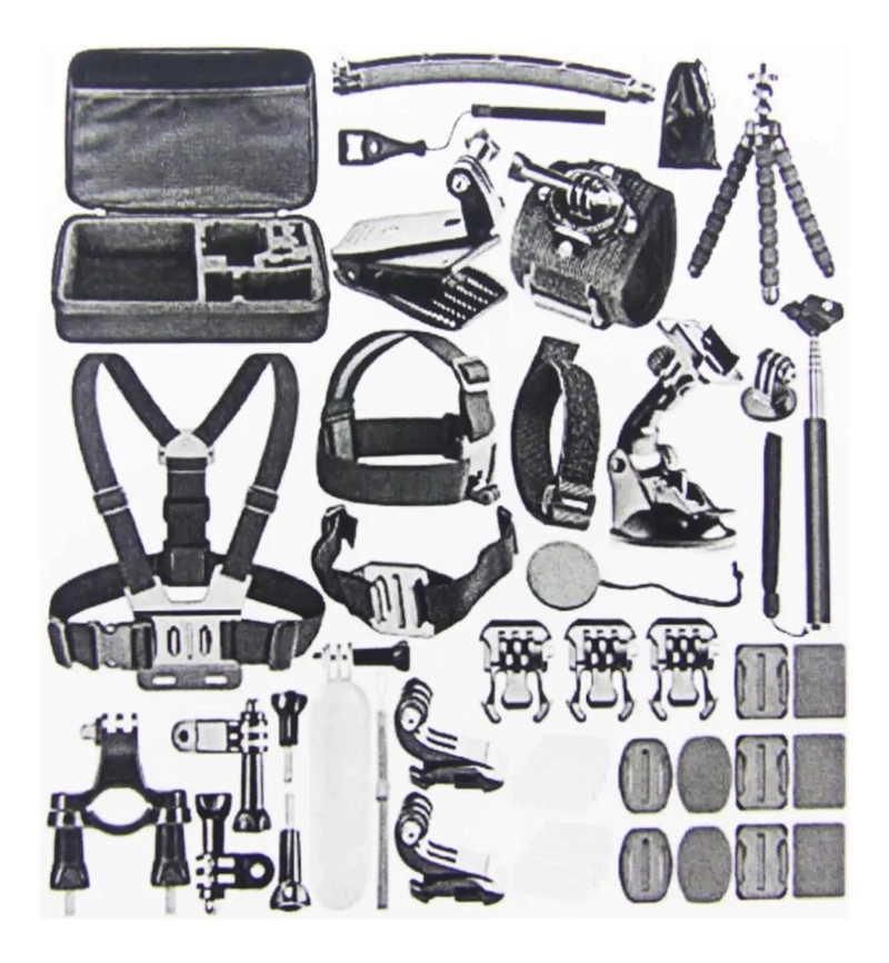 KIT COMPLETO DE 40 ACCESORIOS PARA CAMARAS DEPORTIVAS CON ESTUCHE - 1