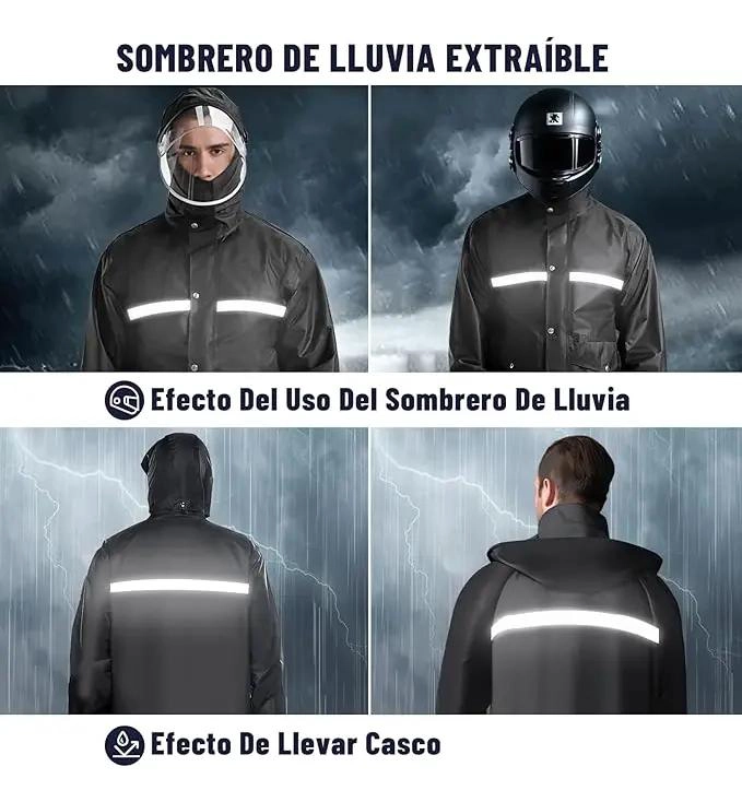 IMPERMEABLE COMPLETO PARA MOTOCICLISTA CON CAPUCHA Y VENTILACION - 4