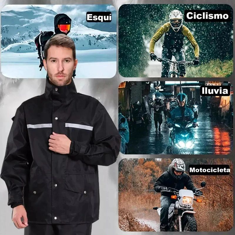 IMPERMEABLE COMPLETO PARA MOTOCICLISTA CON CAPUCHA Y VENTILACION - 7