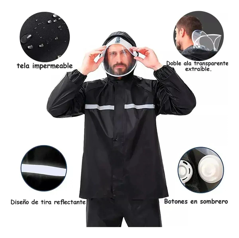 IMPERMEABLE COMPLETO PARA MOTOCICLISTA CON CAPUCHA Y VENTILACION - 9
