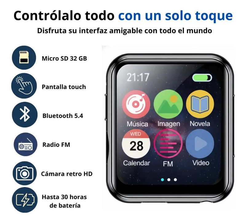 REPRODUCTOR DE MUSICA MP3 BLUETOOTH 32GB CON PANTALLA TACTIL - 2