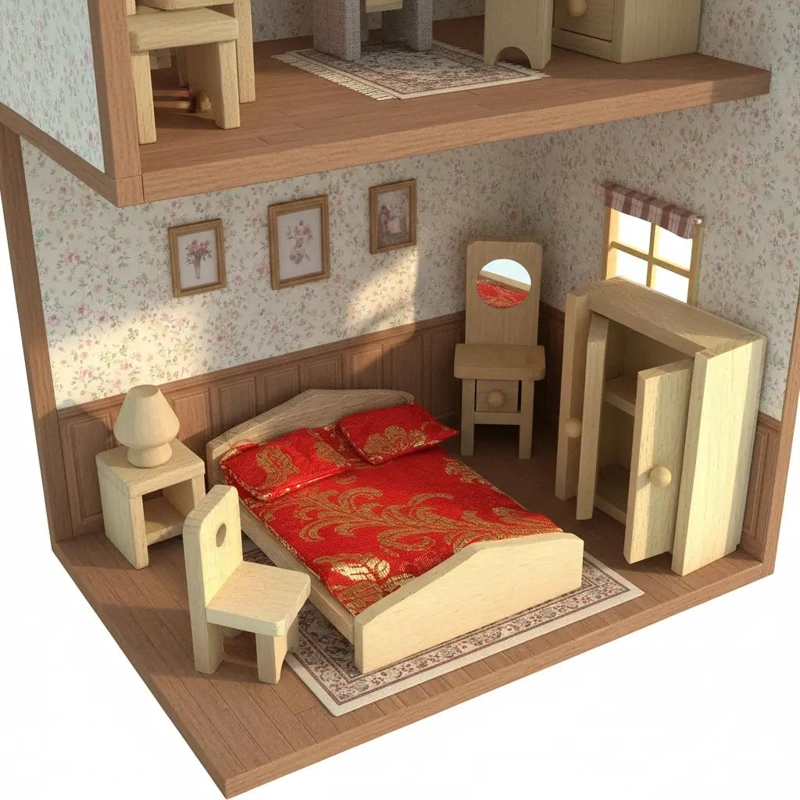 MINIATURA DE MUEBLES DE DORMITORIO PARA JUGAR Y APRENDER - 3