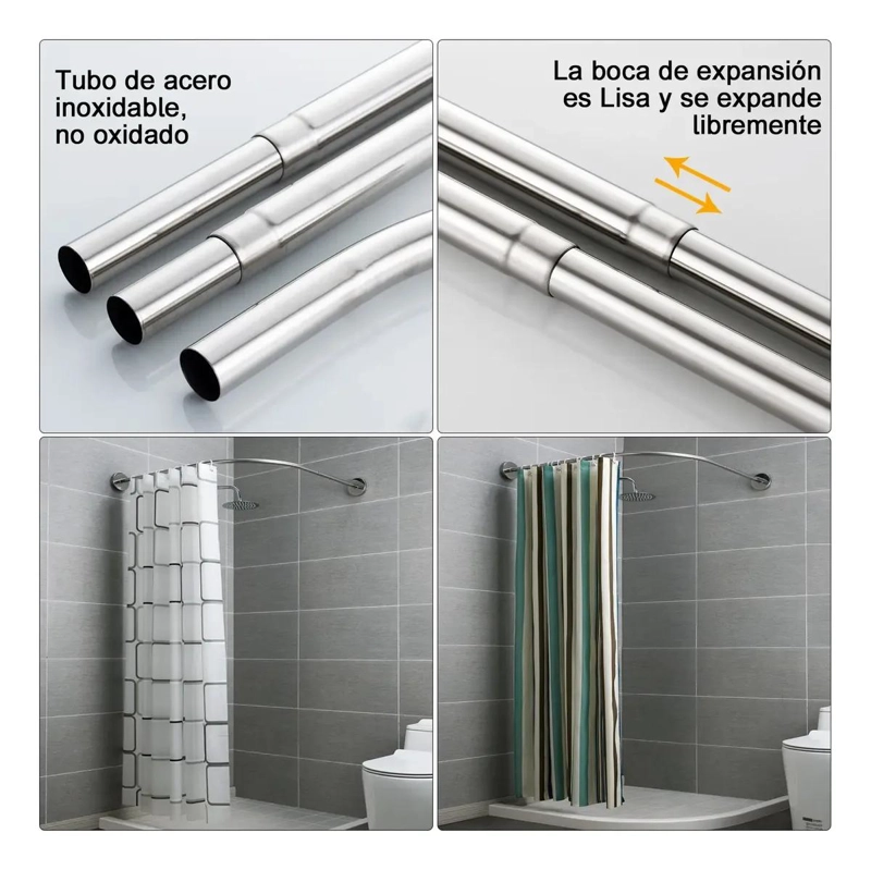BARRA CURVADA AJUSTABLE PARA CORTINA DE DUCHA DE 80 A 120 CM - 3