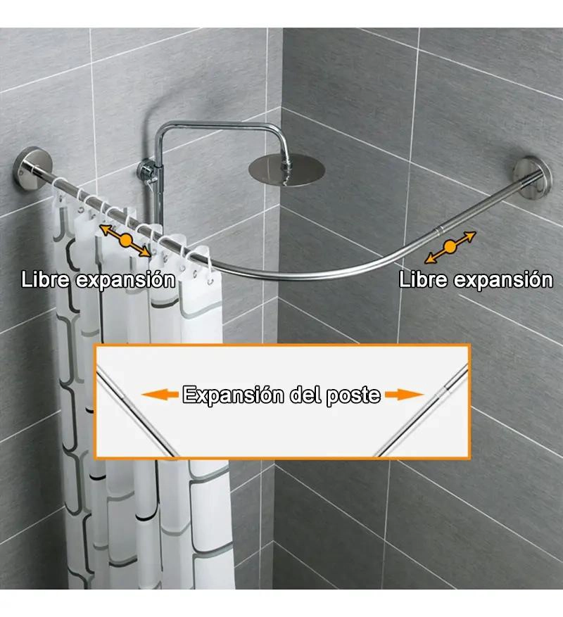 BARRA CURVADA AJUSTABLE PARA CORTINA DE DUCHA DE 80 A 120 CM - 6