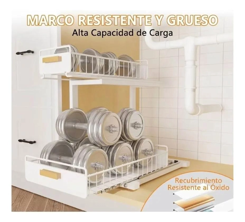 ORGANIZADOR DESLIZANTE DE 2 NIVELES PARA COCINA Y BAÑO - 3
