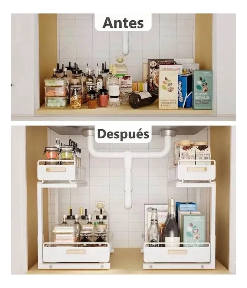 ORGANIZADOR DESLIZANTE DE 2 NIVELES PARA COCINA Y BAÑO - 4