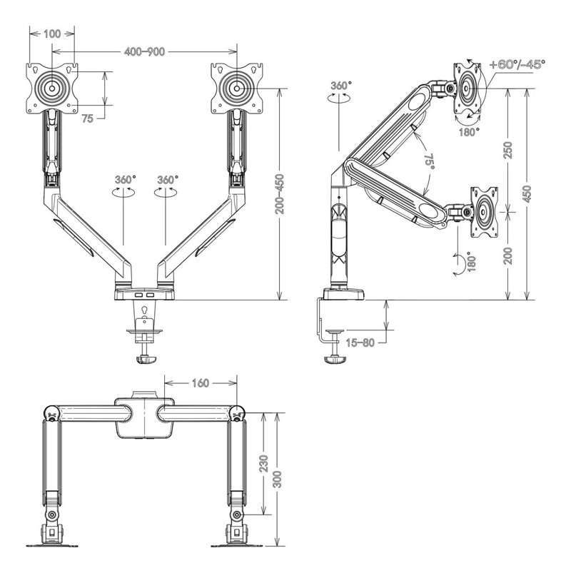SOPORTE ERGONOMICO AJUSTABLE PARA DOS MONITORES DE 17 A 27 PULGADAS - 4