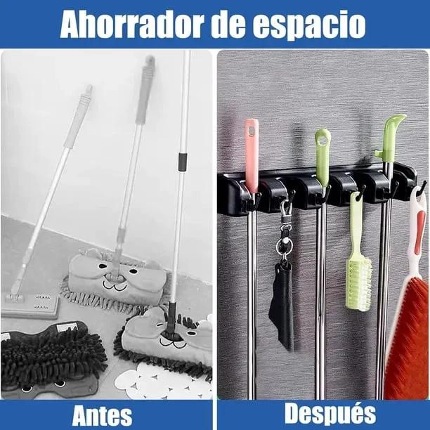ORGANIZADOR DE ESCOBAS Y UTENSILIOS DE ASEO CON GANCHOS - 3