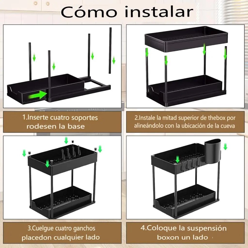 ORGANIZADOR DESLIZABLE BAJO FREGADERO PARA BAÑO Y COCINA - 9