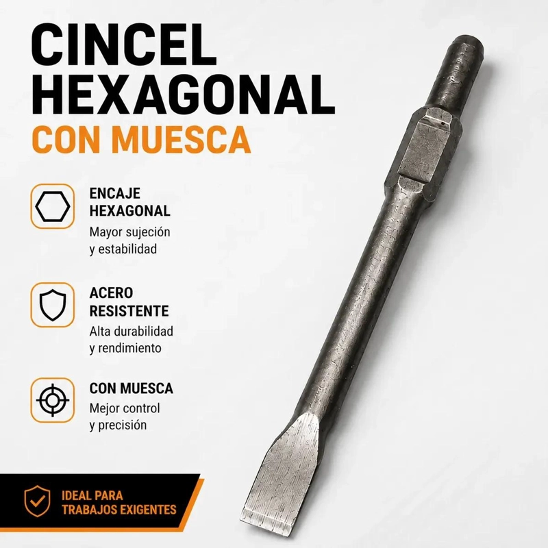 CINCEL HEXAGONAL CON MUESCA 30 X 410 MM - 3