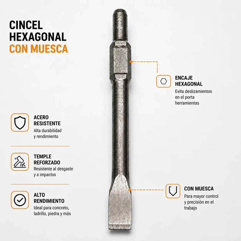 CINCEL HEXAGONAL CON MUESCA 30 X 410 MM - 4
