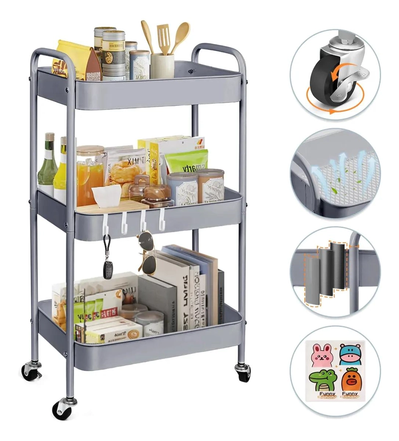 CARRITO ORGANIZADOR METAL 3 NIVELES CON RUEDAS BLOQUEABLES - 1