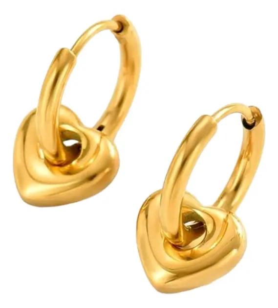 AROS DE ACERO LAMINADO EN ORO 18K CON CORAZON - 1