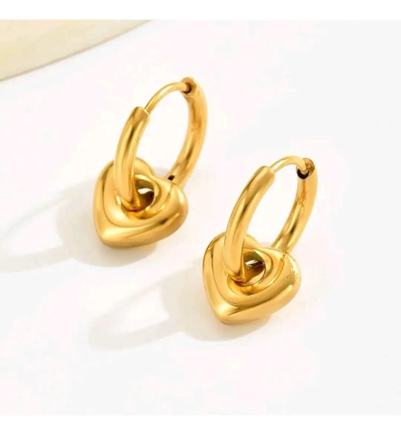 AROS DE ACERO LAMINADO EN ORO 18K CON CORAZON - 2