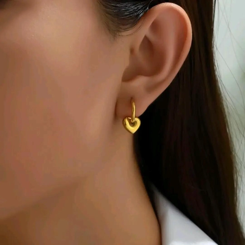 AROS DE ACERO LAMINADO EN ORO 18K CON CORAZON - 3