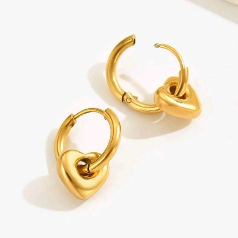 AROS DE ACERO LAMINADO EN ORO 18K CON CORAZON - 4