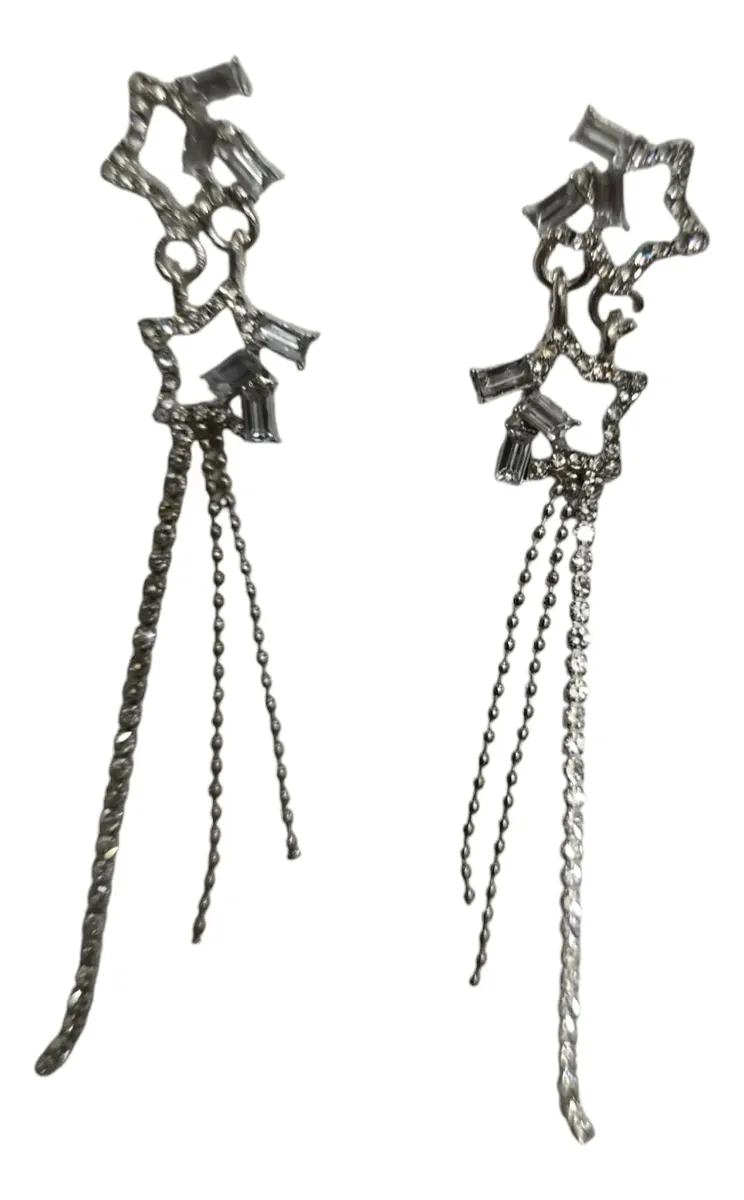 AROS PENDIENTES DOBLE ESTRELLA CON STRASS Y BOLSA JOYAS - 1