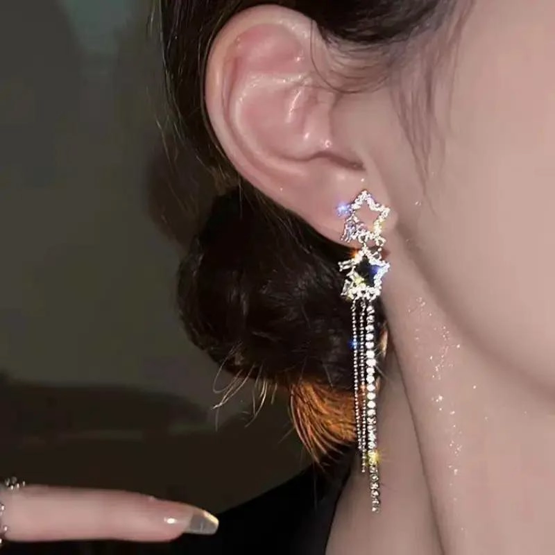 AROS PENDIENTES DOBLE ESTRELLA CON STRASS Y BOLSA JOYAS - 2