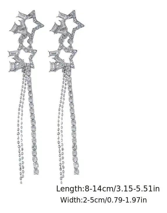 AROS PENDIENTES DOBLE ESTRELLA CON STRASS Y BOLSA JOYAS - 3