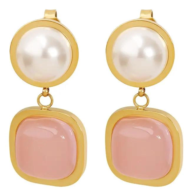 AROS ELEGANTES BAÑADOS EN ORO 18K CON PERLA ROSA - 1