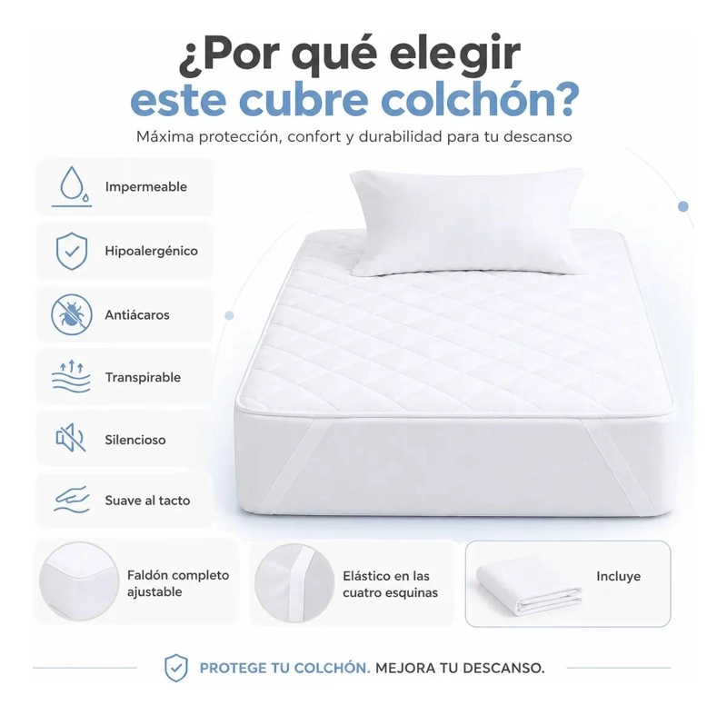 CUBRE COLCHON IMPERMEABLE HIPOALERGE NICO 1 PLAZA - 2