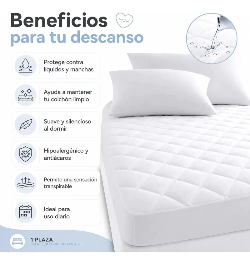 CUBRE COLCHON IMPERMEABLE HIPOALERGE NICO 1 PLAZA - 5