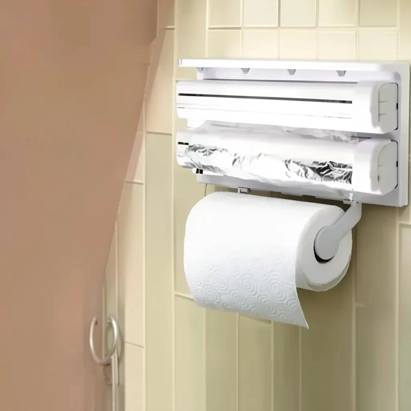 DISPENSADOR TRIPLE DE PAPEL ALUMINIO Y TOALLA DE COCINA - 1