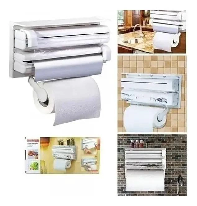 DISPENSADOR DE PAPEL DE COCINA CON CORTA FACIL Y SOPORTE - 2