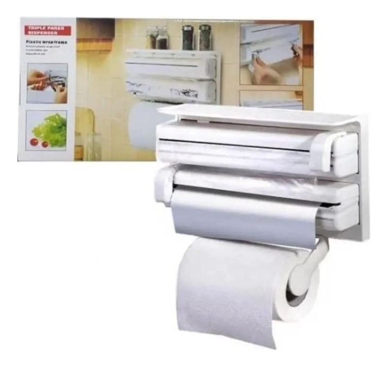 DISPENSADOR DE PAPEL DE COCINA CON CORTA FACIL Y SOPORTE - 5