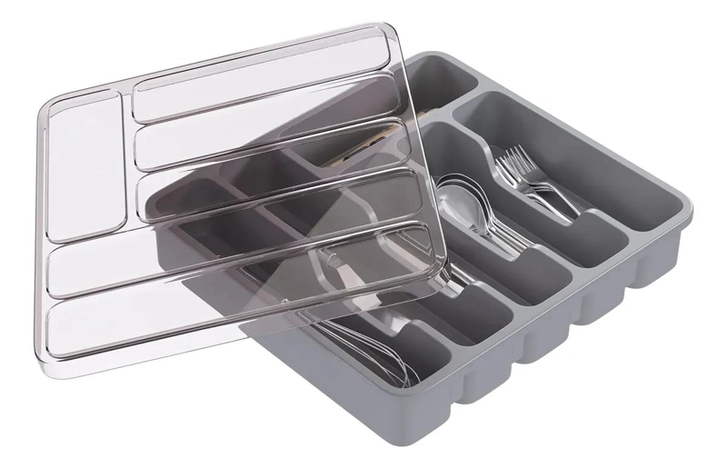 ORGANIZADOR DE CUBIERTOS CON TAPA Y 6 COMPARTIMENTOS PARA COCINA - 1