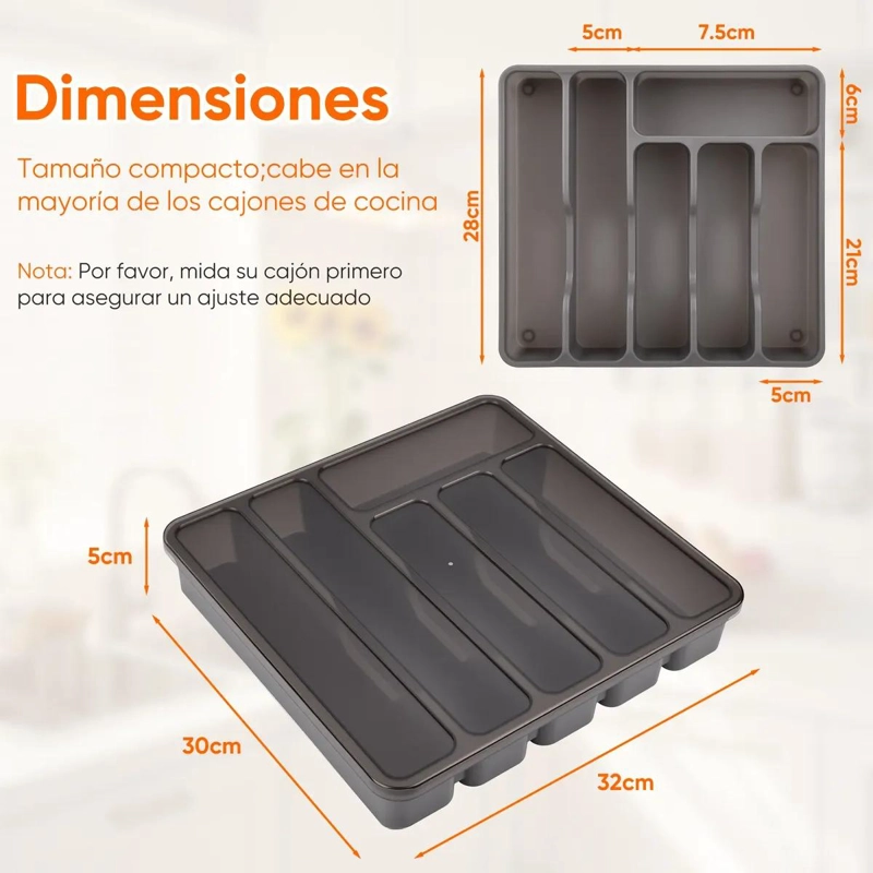ORGANIZADOR DE CUBIERTOS CON TAPA Y 6 COMPARTIMENTOS PARA COCINA - 2