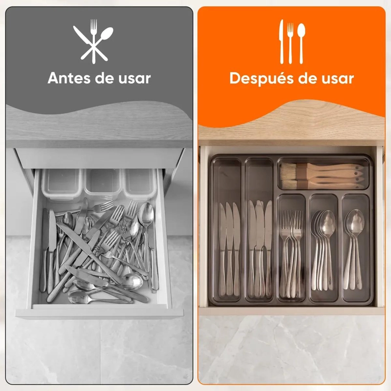 ORGANIZADOR DE CUBIERTOS CON TAPA Y 6 COMPARTIMENTOS PARA COCINA - 3