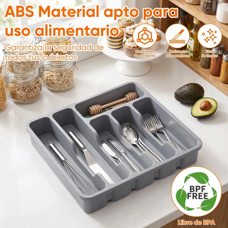 ORGANIZADOR DE CUBIERTOS CON TAPA Y 6 COMPARTIMENTOS PARA COCINA - 6