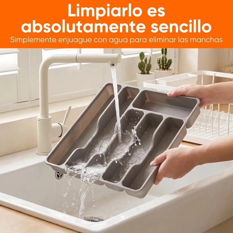 ORGANIZADOR DE CUBIERTOS CON TAPA Y 6 COMPARTIMENTOS PARA COCINA - 7