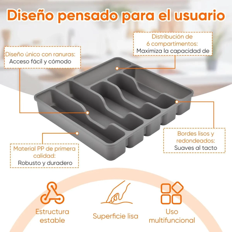 ORGANIZADOR DE CUBIERTOS CON TAPA Y 6 COMPARTIMENTOS PARA COCINA - 9